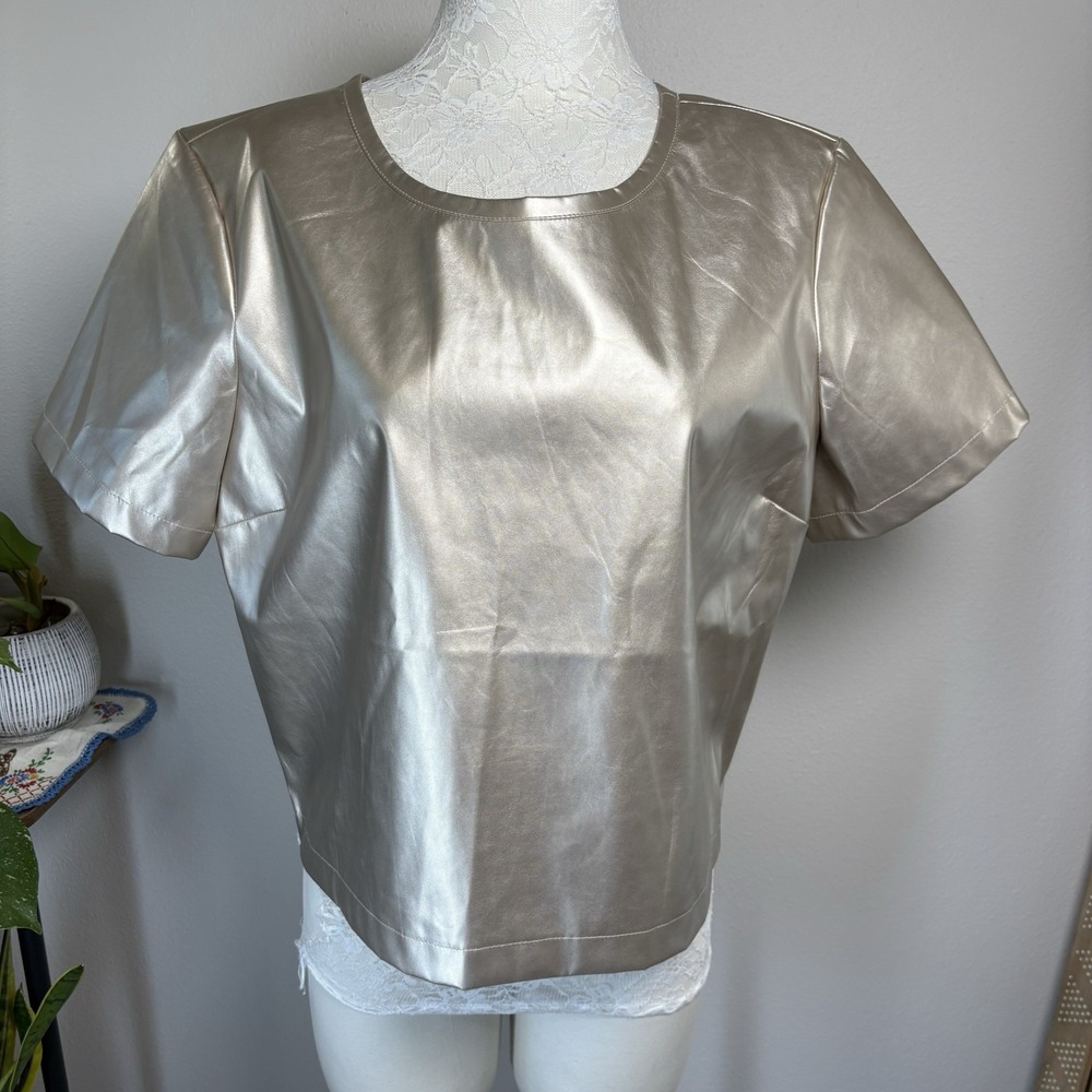 NWT Anthropologie Porridge Clothing Women's XL ~ Gold Shirt Short Sleeve NEW